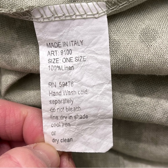 Elena Baldi Womens Green White Boho Hippie Linen Pullover Poncho Made In Italy - Picture 11 of 12